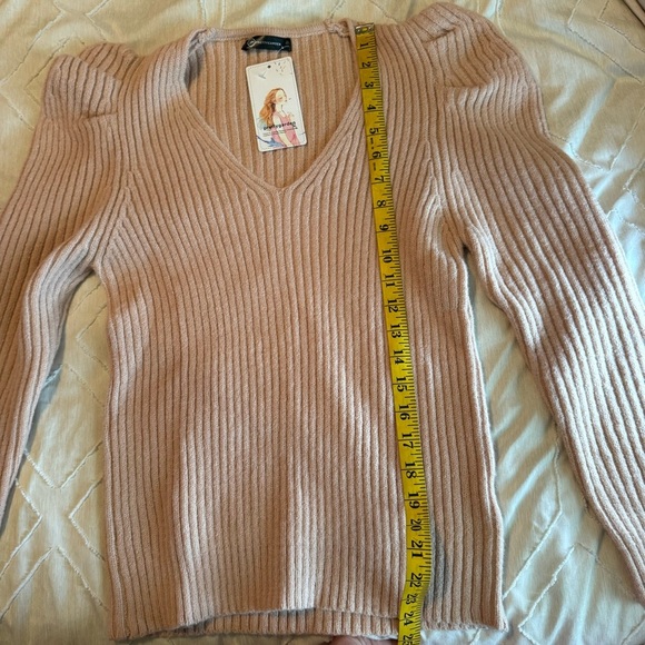 Pretty garden long sleeve V-neck rib, knit sweater, puff sleeves in large NWT - Picture 7 of 8